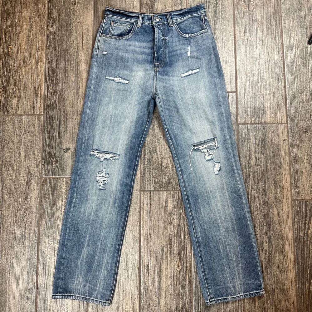 7 For All Mankind Easy Straight Distressed Denim Jeans Women's Size 28